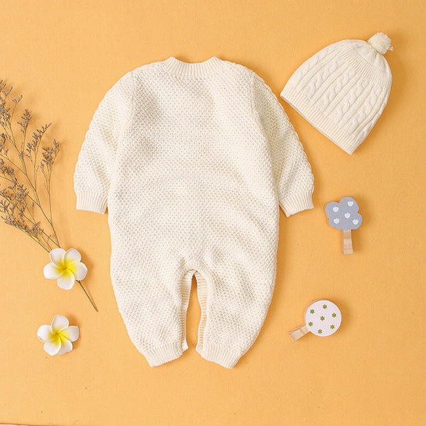 Cable Knitted Romper outfit & Hat - GlassyTee