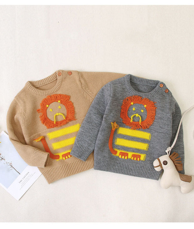 Baby Lion Embroidered Pullover Sweater - GlassyTee