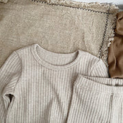 Baby Solid Color Comfy Fabric Shirt Sets Pajamas Home Clothes-7