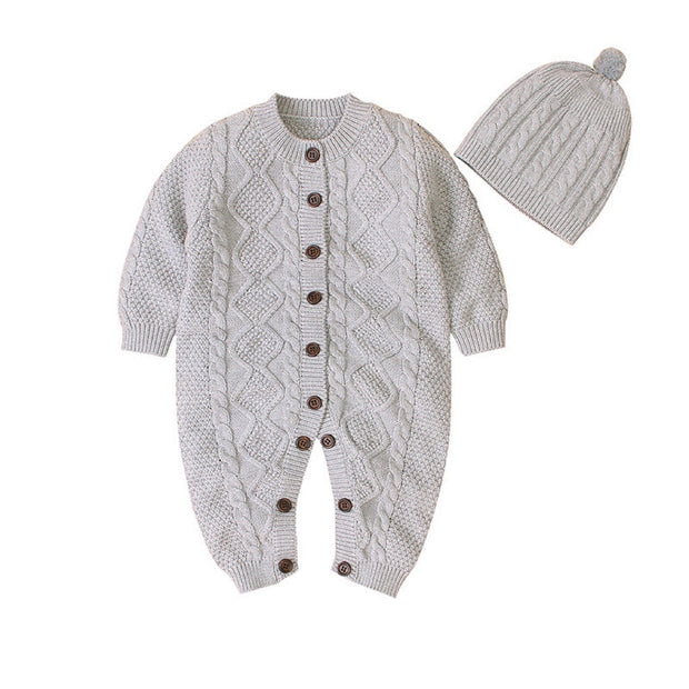 Cable Knitted Romper outfit & Hat - GlassyTee