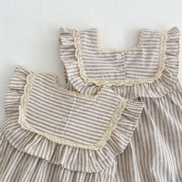Baby Striped Pattern Sleeveless Princess Dress & Onesies-11