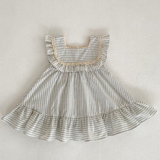 Baby Striped Pattern Sleeveless Princess Dress & Onesies-8